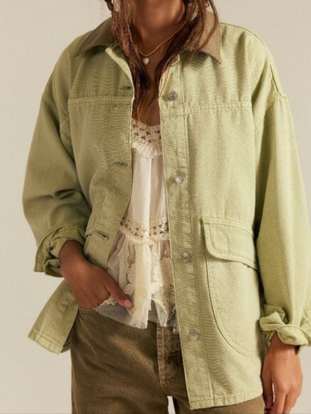 Free People We The Free Lemon Denim Jacket- Washed Sage